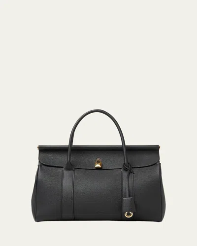 Loro Piana Loom 32 Grained Leather Top-handle Bag In 804l Black Sun Gold