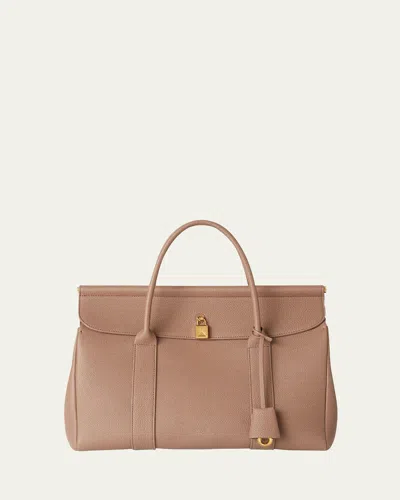 Loro Piana Loom 32 Grained Leather Top-handle Bag In Brown