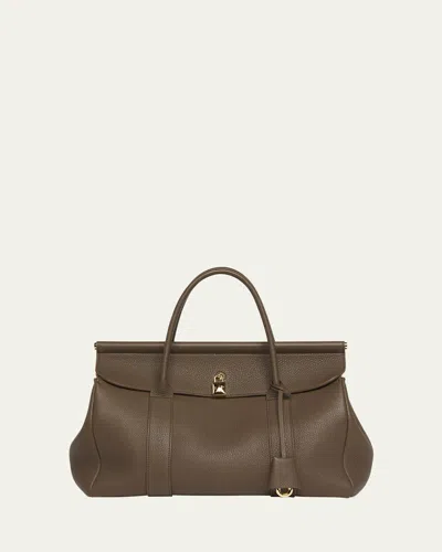 Loro Piana Loom 32 Grained Leather Top-handle Bag In Sicilian Capers