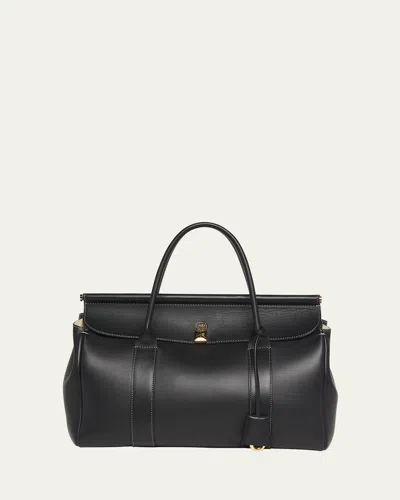 Loro Piana Loom 32 Rounded Leather Top-handle Bag In Black
