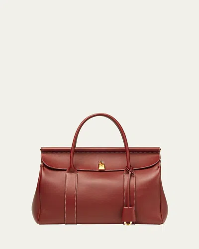Loro Piana Loom 32 Rounded Leather Top-handle Bag In Gold