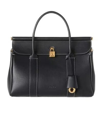Loro Piana Loom Bag L25 Handbag In Black/sun Gold