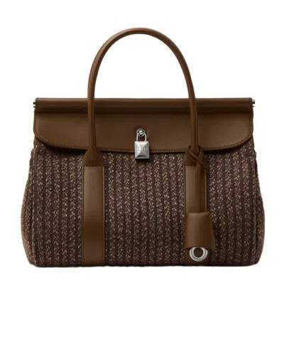 Loro Piana Loom Bag L25 In Mocha/latte/ebony/ancient Silver