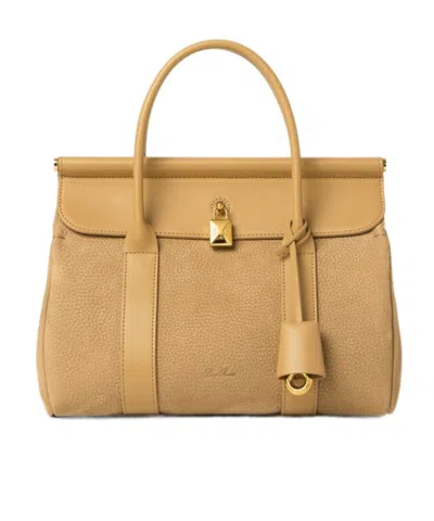 Loro Piana Loom Bag L25 In Taupe/sunshine Gold