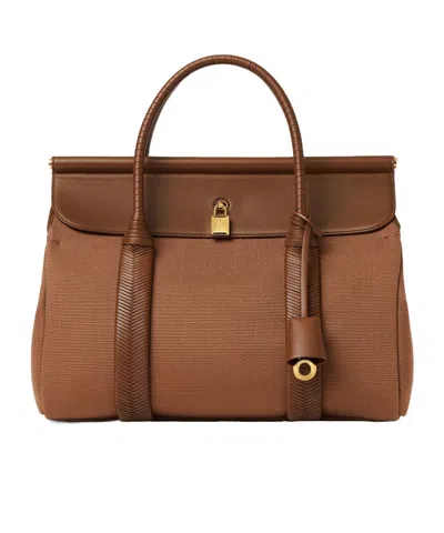 Loro Piana Loom Bag L32 Handbag In Alpaca/dark Alpaca/sunshine Gold