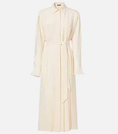 Loro Piana Lorely Pleated Georgette Midi Dress In Neutrals