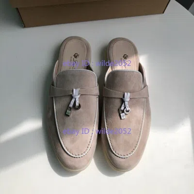 Pre-owned Loro Piana Loro 2024 Piana Womens Charms Walk Suede Mule Loafers All Size In Stock In Nude