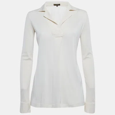 Pre-owned Loro Piana Loro Piano Cream Jersey Collared Top S In White