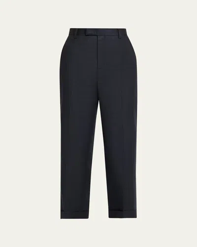 Loro Piana Louis Linen-wool Cropped Trousers In Blue