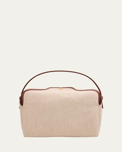 Loro Piana Lp Travel Pouch In Natural Canvas And Rounded Leather
