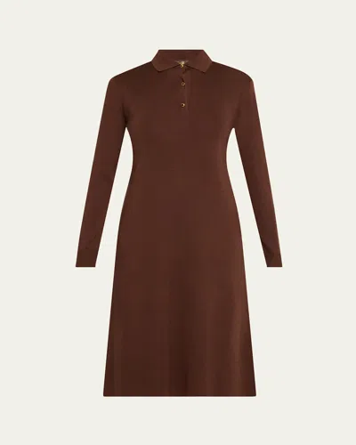 Loro Piana Lyskamm Long-sleeve Silk Polo Dress In Brown