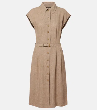 Loro Piana Maise Belted Linen Crêpe Shirt Dress In Brown