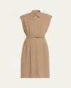Loro Piana Maise Belted Woven Linen Shirtdress In Brown