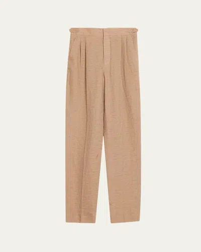 Loro Piana Malik Solaire Linen Pleated Straight-leg Trousers In Brown