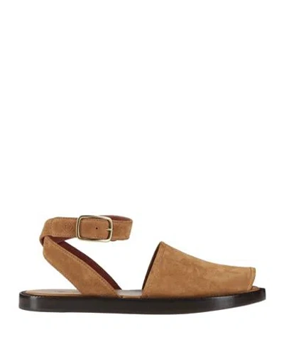 Loro Piana Man Sandals Camel Size 8 Leather In Brown