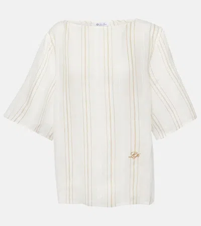 Loro Piana Mara Striped Linen Top In Ginseng+white