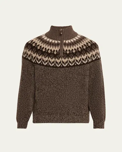 Loro Piana Men's Alpe Pile Cashmere And Silk Quarter-zip Sweater In J1sf Ebony-shadow Me