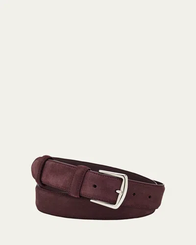 Loro Piana Men's Alsavel Suede Belt In Brown