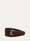 Loro Piana Men's Alsavel Suede Belt In H026 Chocolate