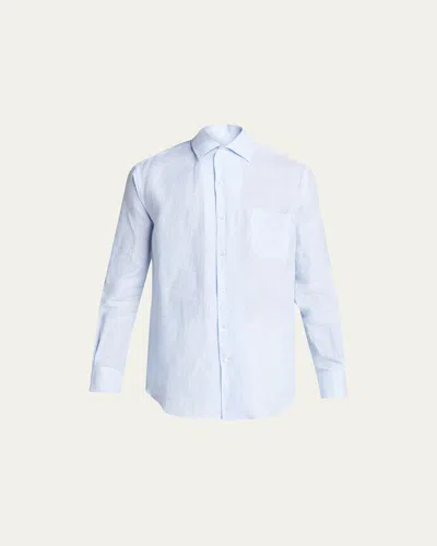 Loro Piana Men's Andre Arizona Summer Stripe Linen Sport Shirt In Azure Micro Stripe