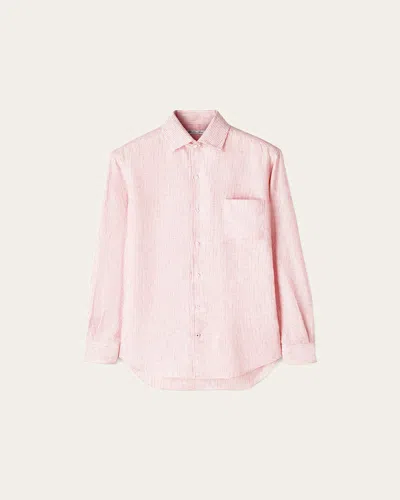Loro Piana Men's Andre Arizona Summer Stripe Linen Sport Shirt In Flamingo Micro Stripe