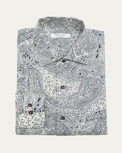 Loro Piana Men's Andre Linen Pocket Sport Shirt In T1q6 Chalk Blue Nav