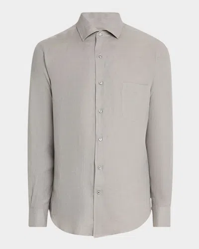 Loro Piana Men's Andre Long-sleeve Linen Shirt In Blue