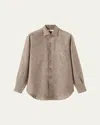 Loro Piana Men's Andre Long-sleeve Linen Shirt In Brown