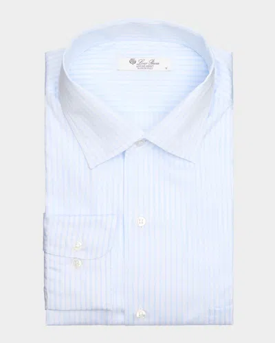 Loro Piana Men's Andre Summer Striped Cotton Shirt In White Blue Stripe
