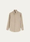 Loro Piana Men's Andre Long-sleeve Linen Shirt In Grain Beige