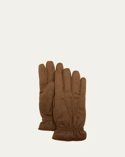 Loro Piana Men's Ashford Cashmere And Suede Gloves In Chestnut