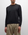 Loro Piana Men's Baby Cashmere Crewneck Sweater In Black-grey Melange
