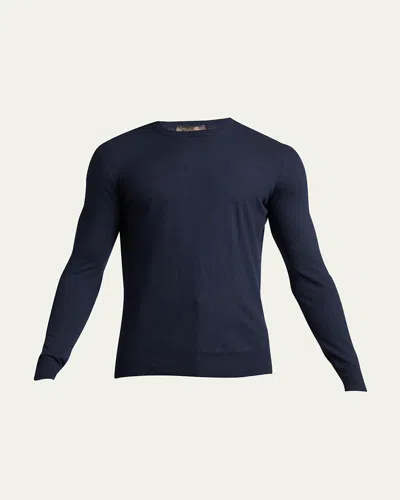 Loro Piana Men's Baby Cashmere Crewneck Sweater In Dark Blue