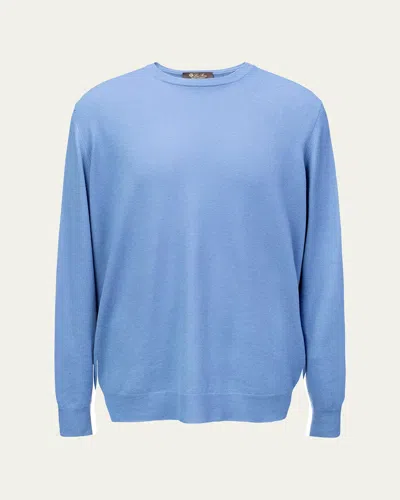 Loro Piana Men's Baby Cashmere Crewneck Sweater In Medium Blue