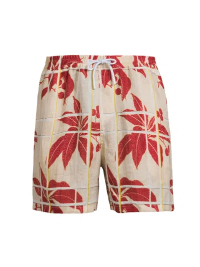Loro Piana Men's Bermuda Bay Hibiscus Linen Shorts In Gold