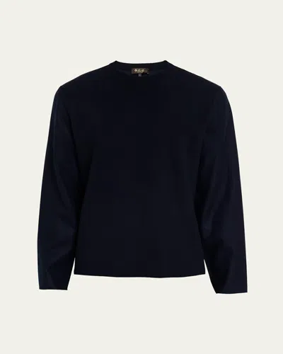 Loro Piana Men's Breia Cashmere And Wool Raw-edge Crewneck Sweater In Blue