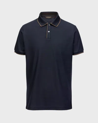 Loro Piana Men's Brentwood Tipped Jersey Pique Polo Shirt In Navy
