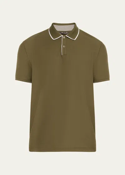Loro Piana Men's Brentwood Tipped Jersey Pique Polo Shirt In Dark Green