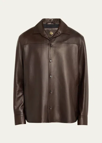 Loro Piana Men's Bruno Leather Overshirt Jacket In H0iu Dark Cocoa