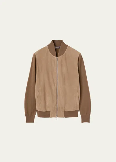 Loro Piana Men's Cashmere & Suede Bomber Jacket In H0ny Autunno