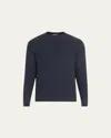 Loro Piana Men's Cashmere Girocollo City Crewneck Sweater In Stiff Key Blue Melange