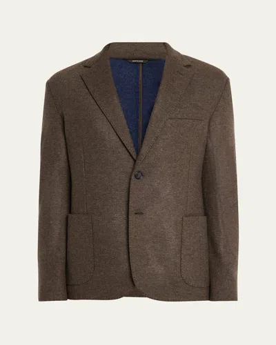 Loro Piana Men's Cashmere Single-breasted Sweater Jacket In Brown