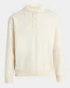 Loro Piana Men's Cocooning Cashmere Fleece Polo Sweater In Vanilla Ivory