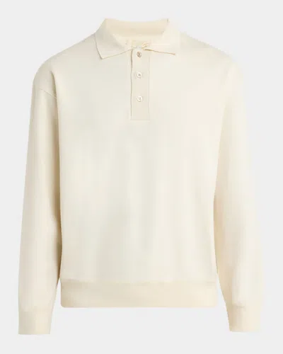 Loro Piana Men's Cocooning Cashmere Fleece Polo Sweater In Vanilla Ivory