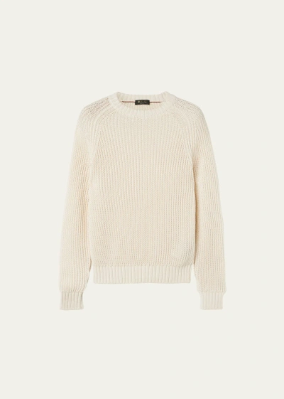 Loro Piana Men's Daisen Ribbed Crewneck Sweater In White Nougat