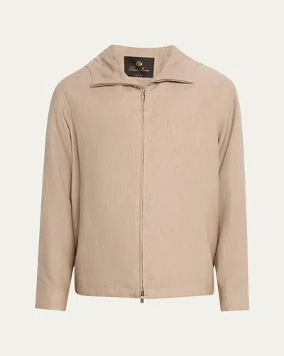 Loro Piana Men's Dennis Linen Full-zip Blouson In D0cp Grain Beige