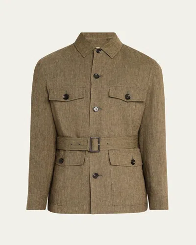 Loro Piana Men's Edmore Linen Field Jacket In Brown