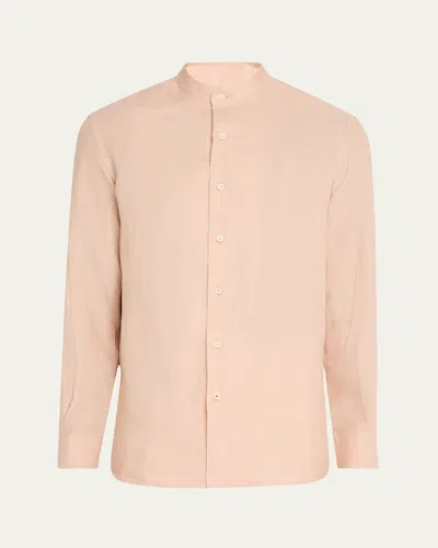 Loro Piana Men's Elia Linen Mandarin-collar Sport Shirt In 30bm Pink Petal