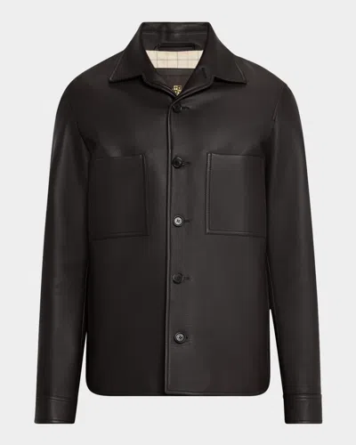 Loro Piana Men's Evandro Calfskin Overshirt In Black