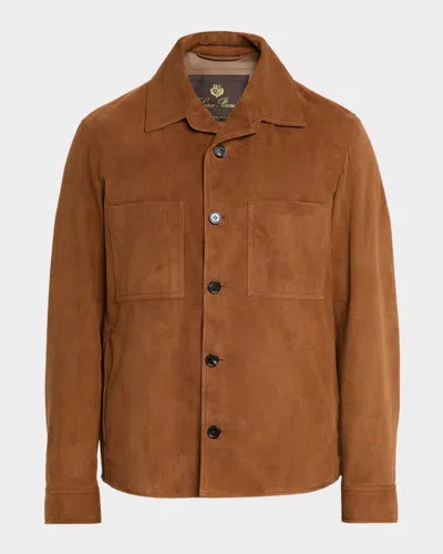 Loro Piana Men's Evandro Leather Overshirt In Brown